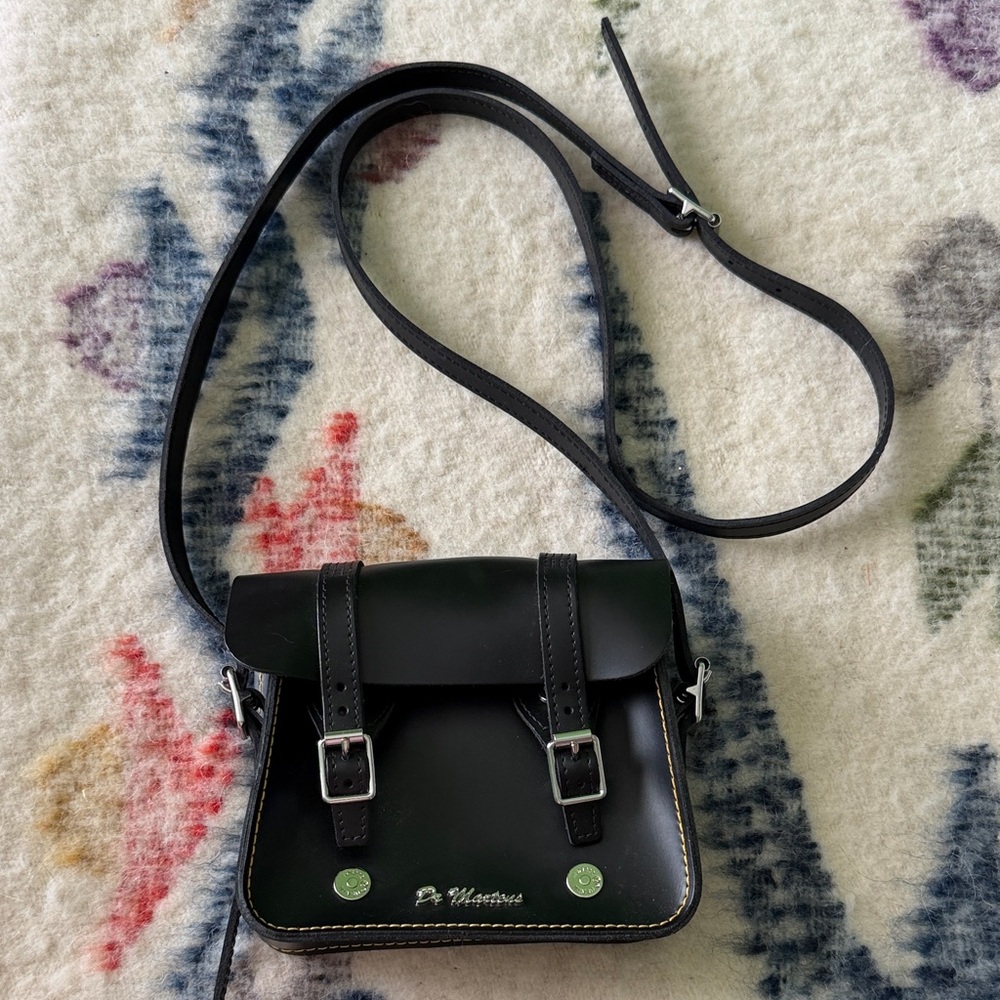 Dr Martens Black Leather Crossbody Satchel with Buckle Straps